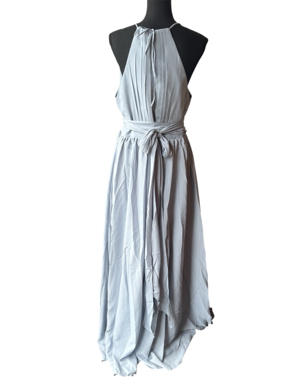 Sleeveless Pleated Halter Maxi Dress in Dusty Blue 16 - Picture 4 of 6